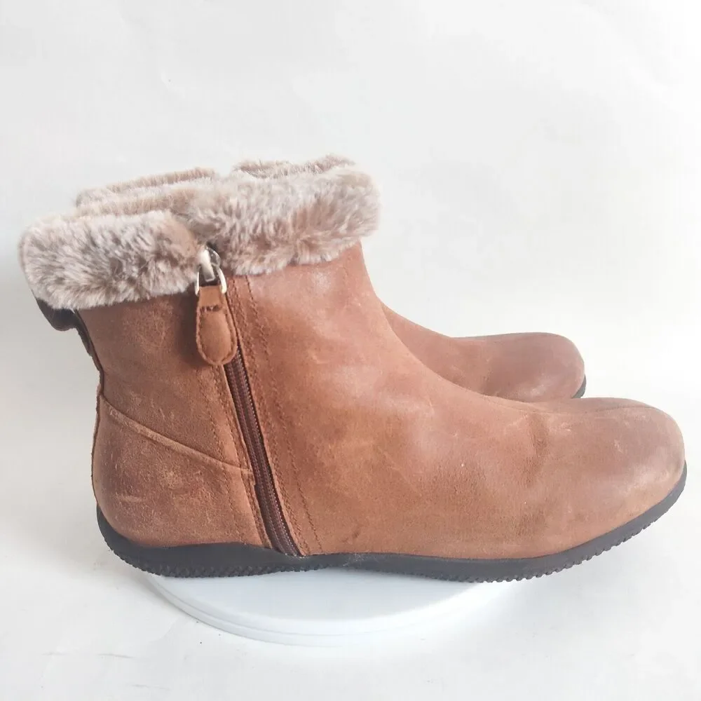 SoftWalk Helena Tan Leather Bootie Winter Boots Shoes 9 M‎ Faux Fur Lined Warm